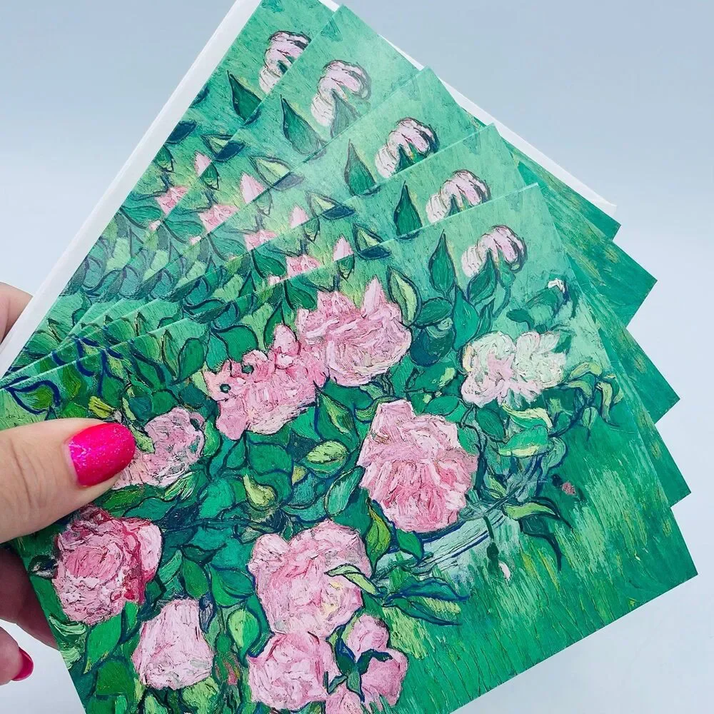Vincent Van Gogh Vase of Irises & Pink Roses NEW Notecards Set Julia Bell